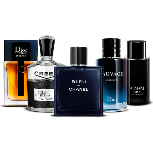 Set de 5 parfumuri – Dior Homme Intense, Creed Aventus, Bleu de Chanel, Sauvage și Armani Code [100 ml fiecare]